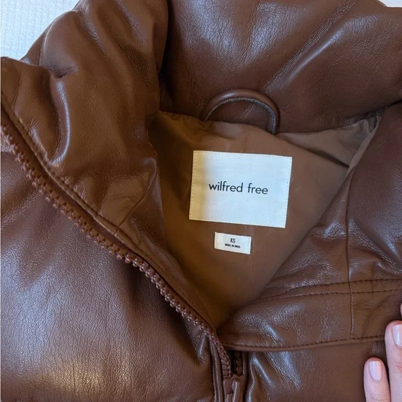 Aritzia Brown Leather Puffer Jacket - Picture 2 of 3